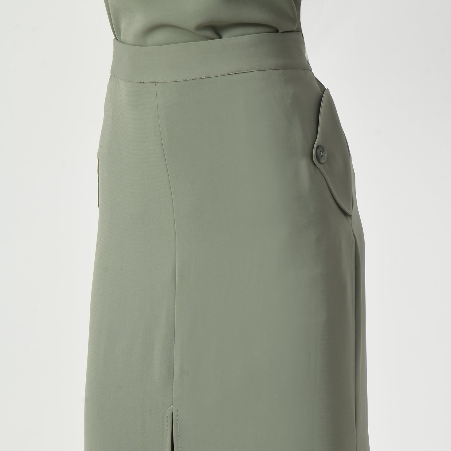 Dusty Green Fish Cut Skirt With Front Slit