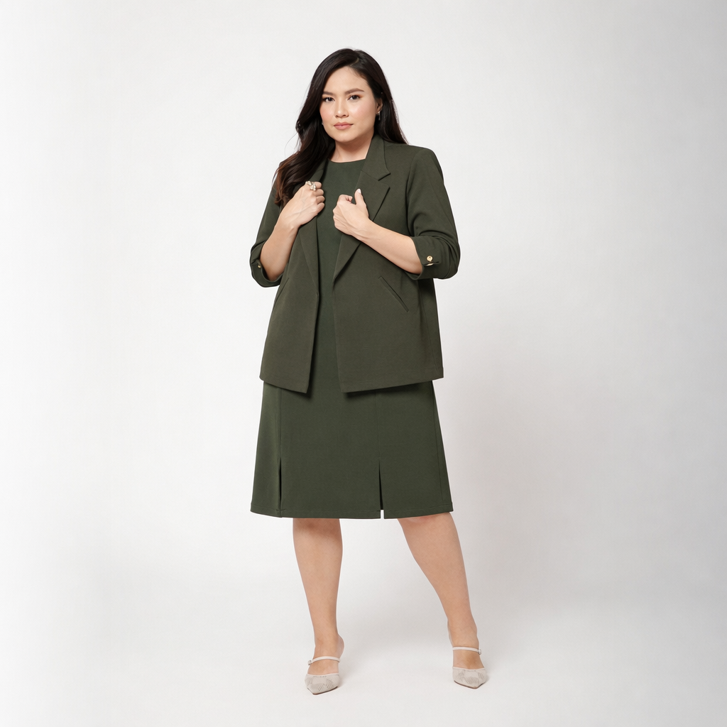 Green Textured Lycra Jacket With Cufflinks