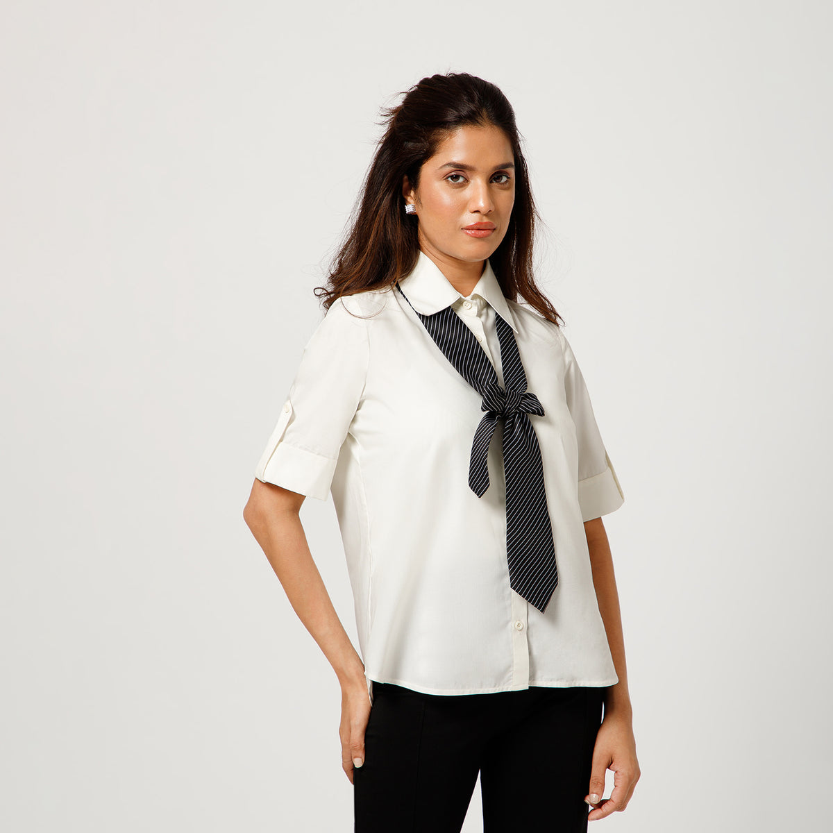 Off White Top With Tie Bow