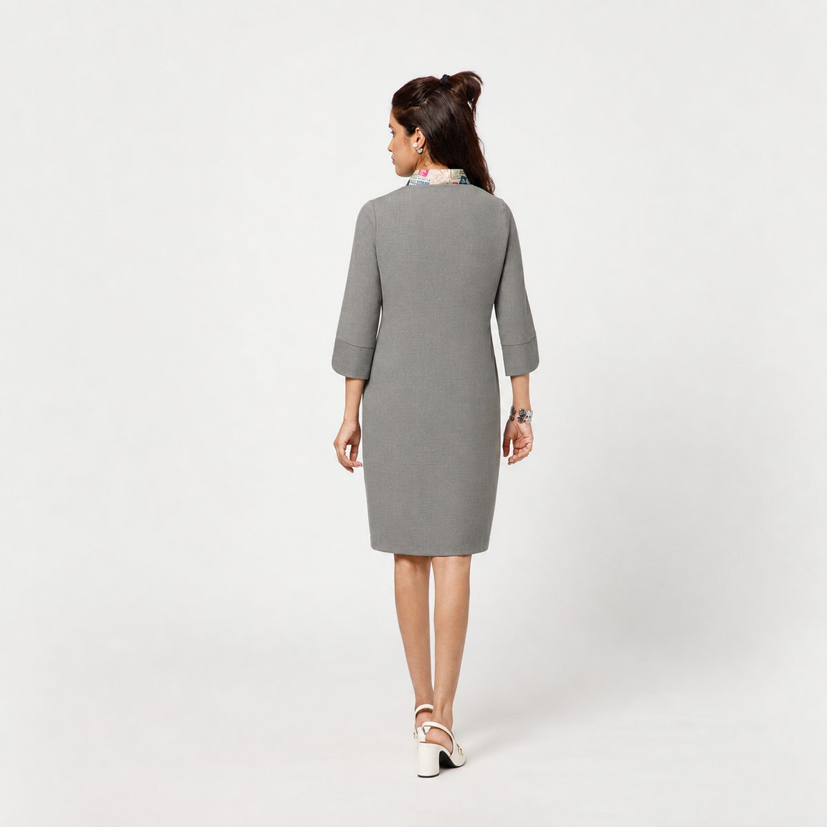 Light Grey Dress With Tie Knot At Neck