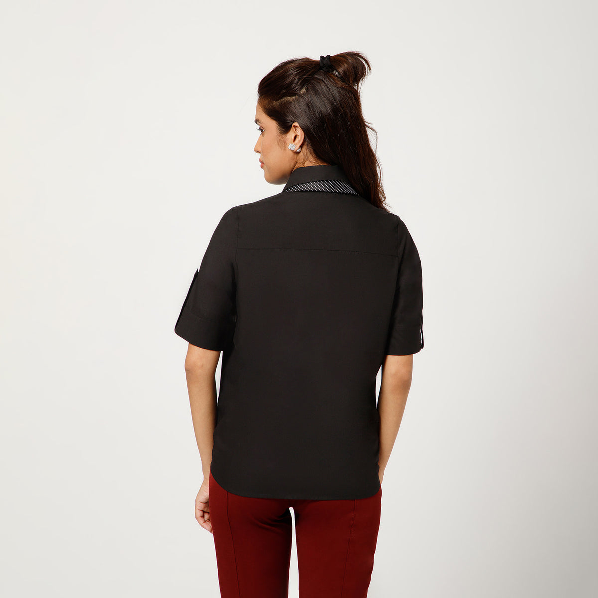 Black Cotton Top With Tie Bow
