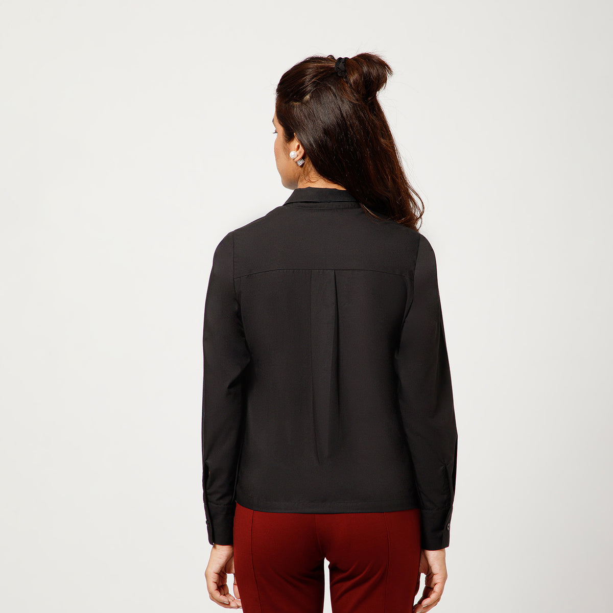 Black Cotton Boxy Shirt With Visible Pocket