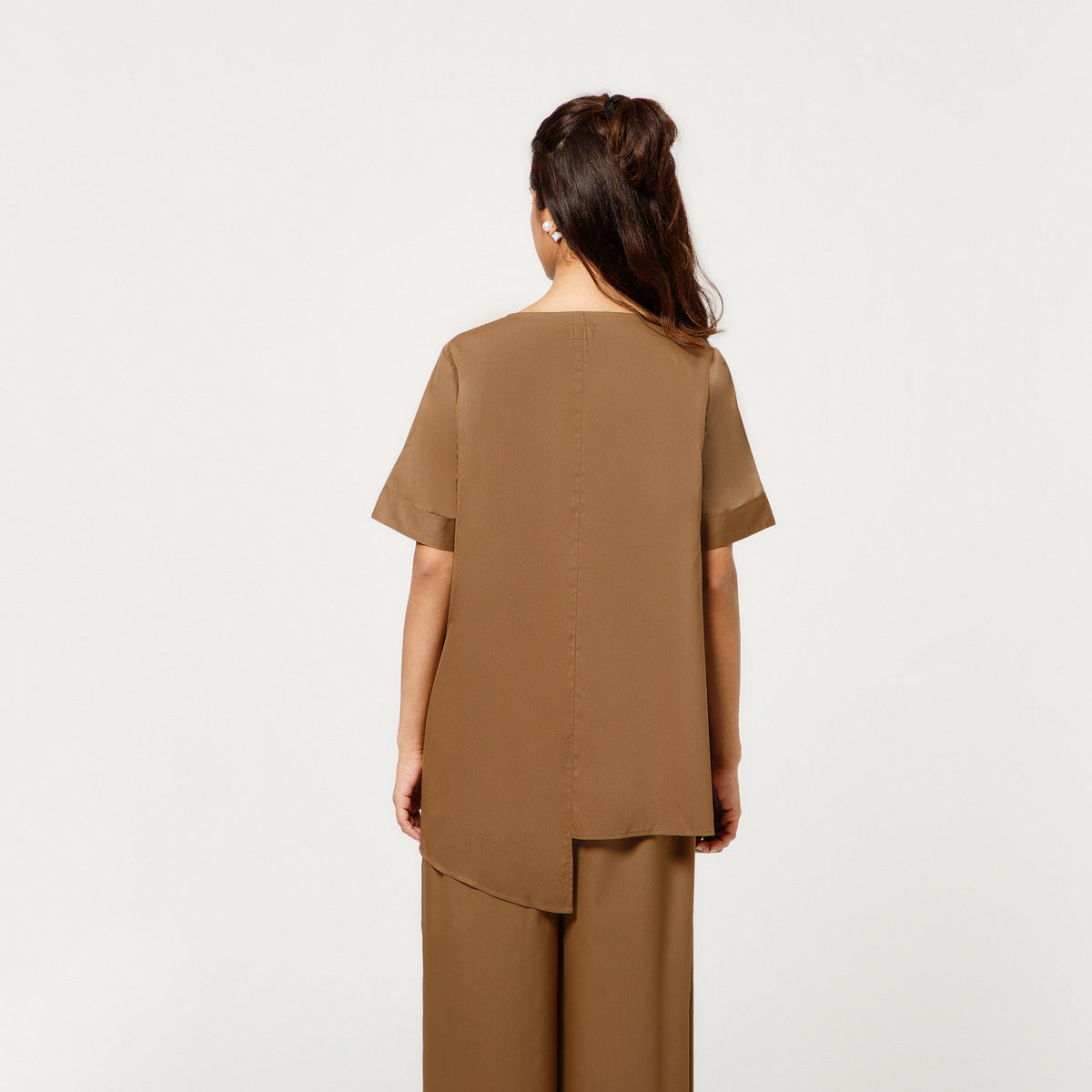 Brown Cotton Blend Draped A-Line Top