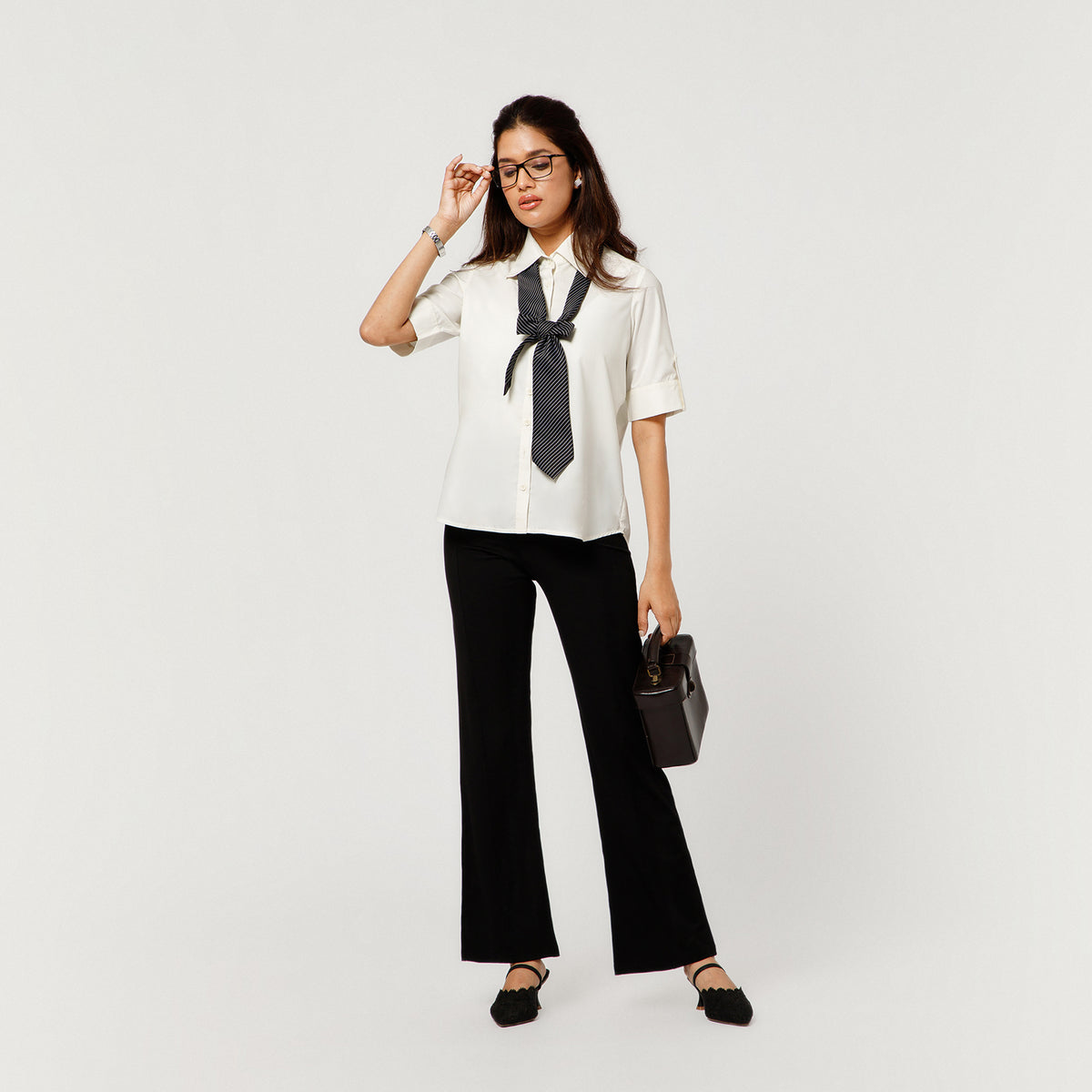 Off White Top With Tie Bow
