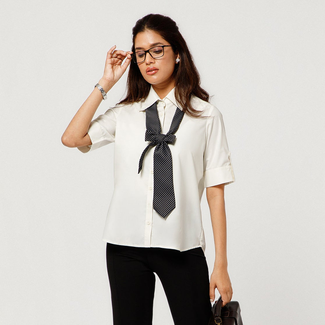 Off White Top With Tie Bow