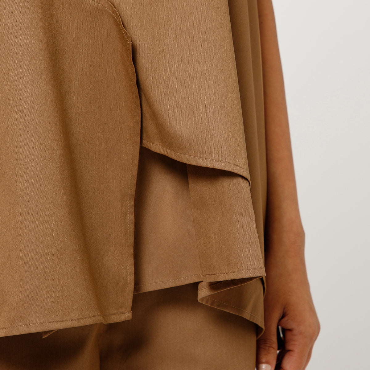 Brown Cotton Blend Draped A-Line Top