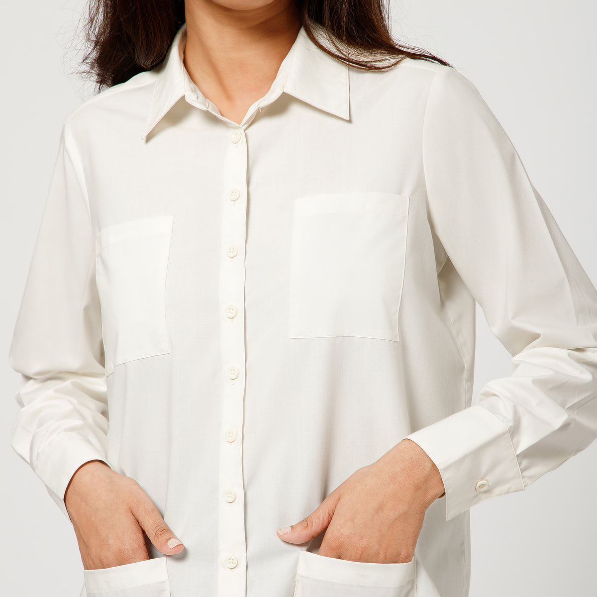 Off White Cotton Boxy Shirt With Visible Pocket