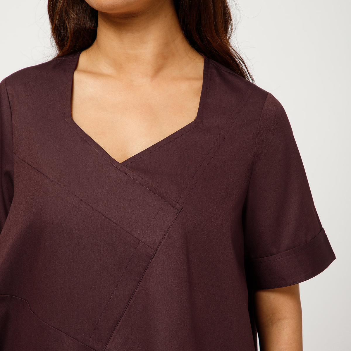 Prune Cotton Blend Draped A-Line Top