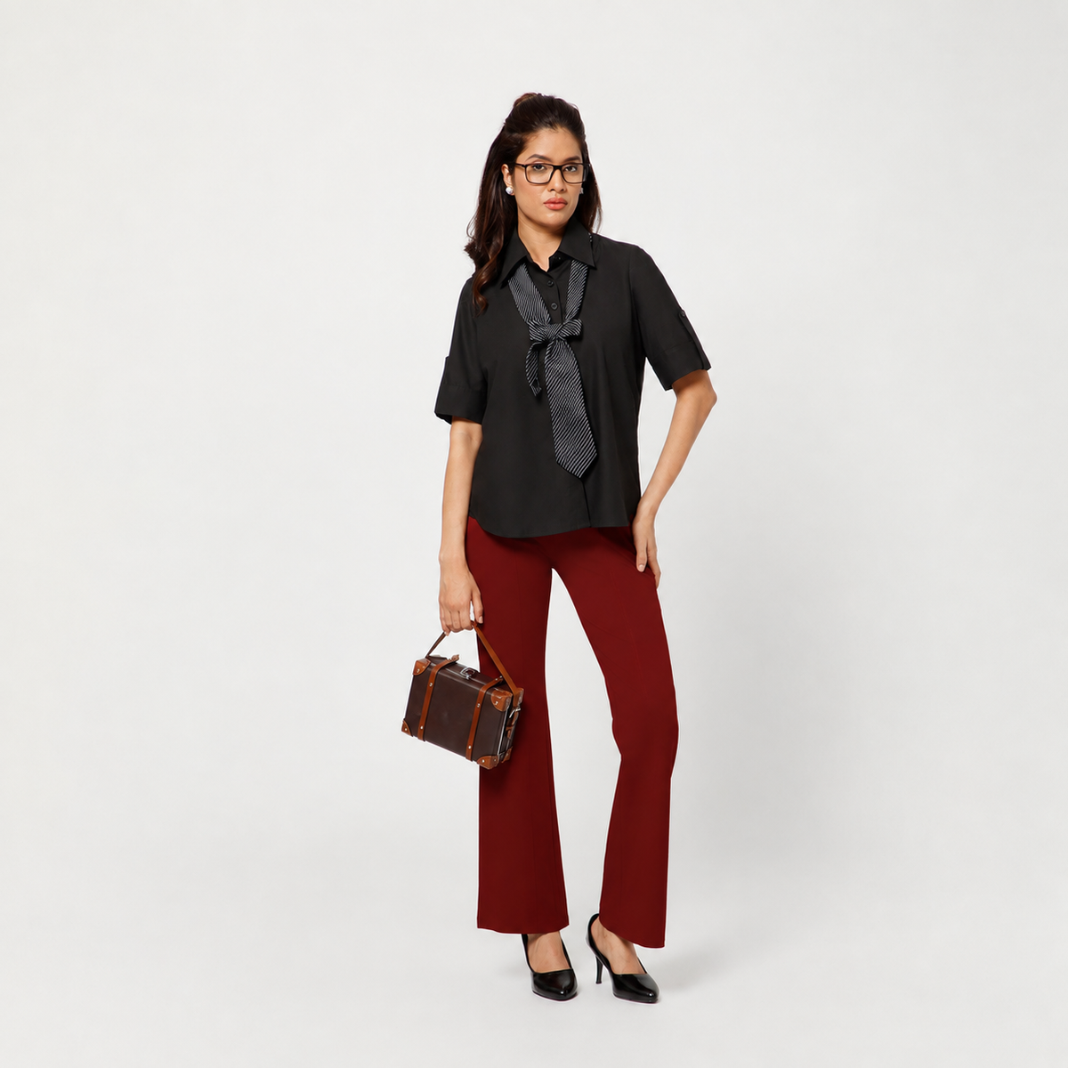 Black Cotton Top With Tie Bow