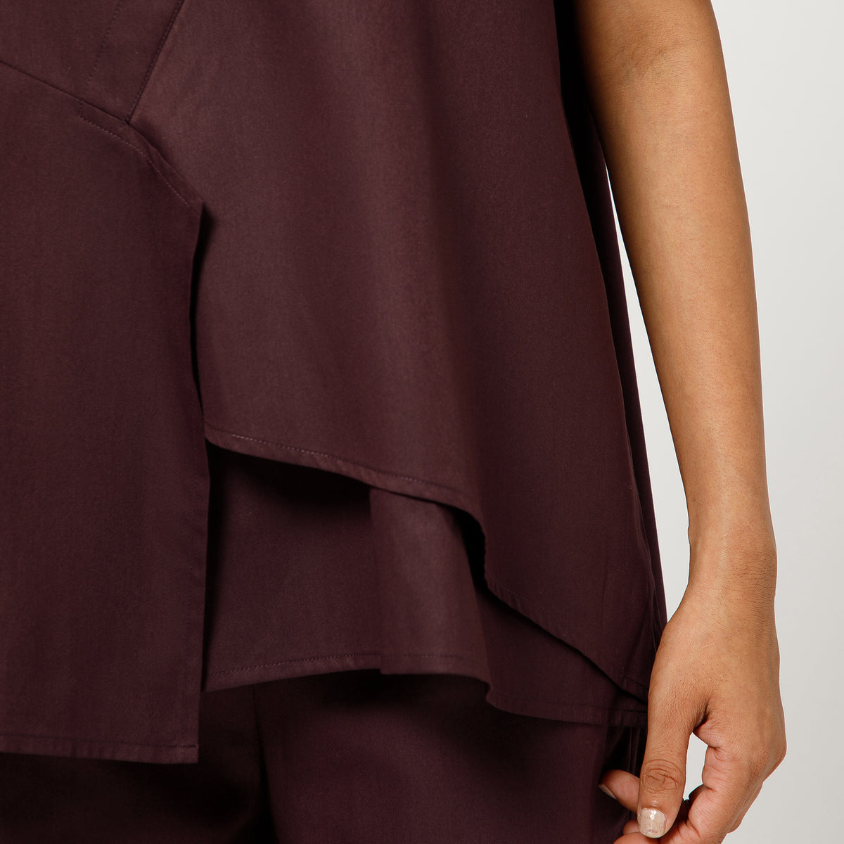 Prune Cotton Blend Draped A-Line Top