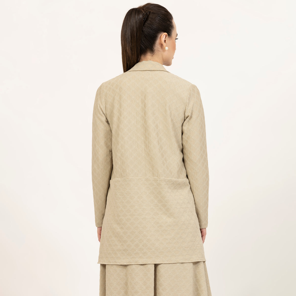 Beige Diamond Textured Lycra Shrug-3