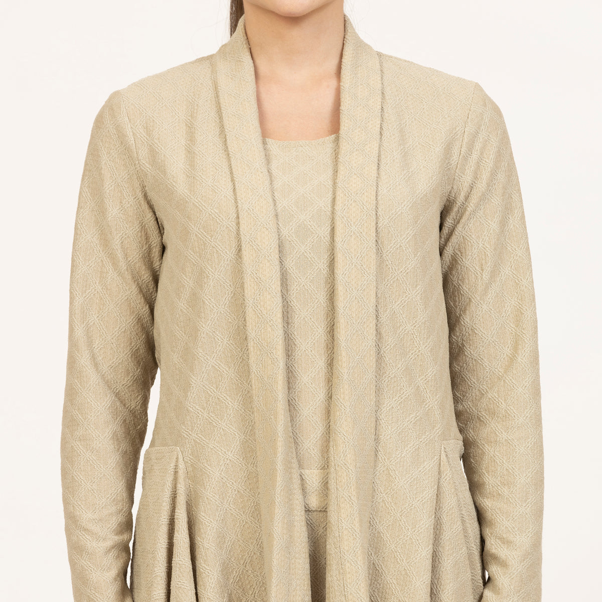 Beige Diamond Textured Lycra Shrug-4