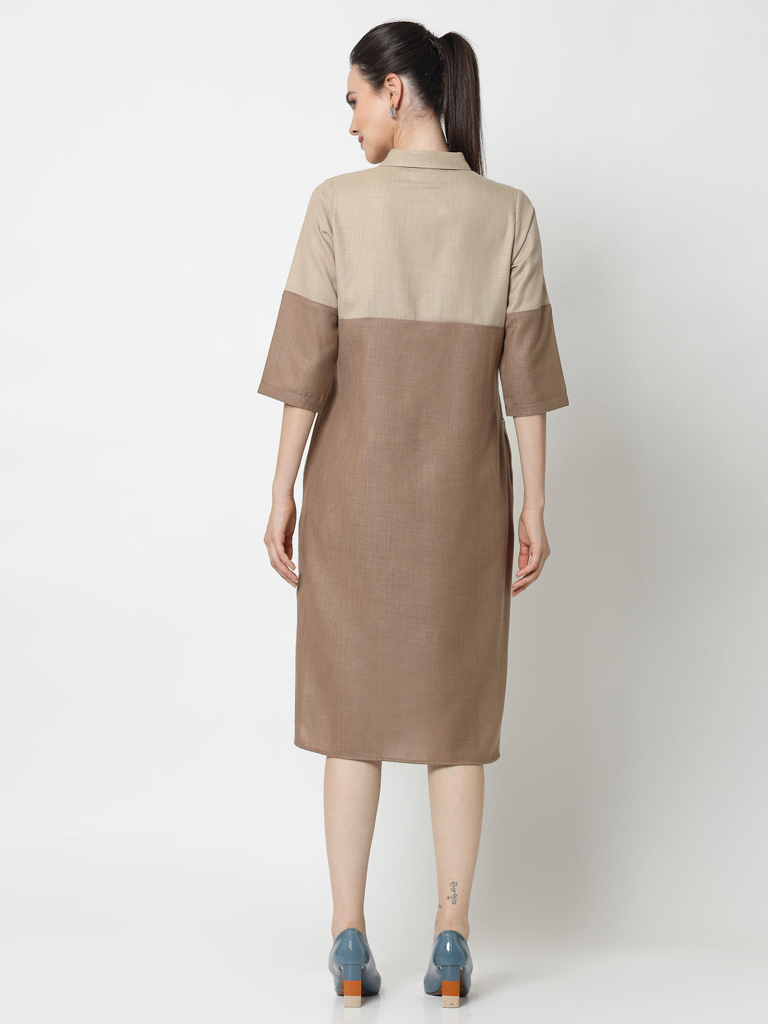 Buy Beige Double Colour Dresses for Ladies-1