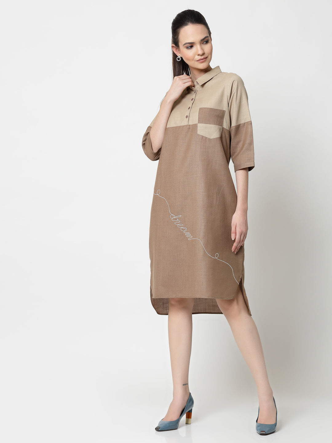Buy Beige Double Colour Dresses for Ladies-3