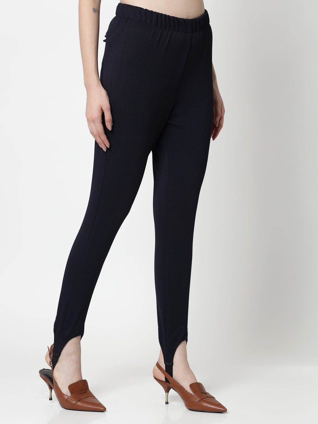 Blue Lycra Pant With Foot Straps, formal pants	
loose pants for women