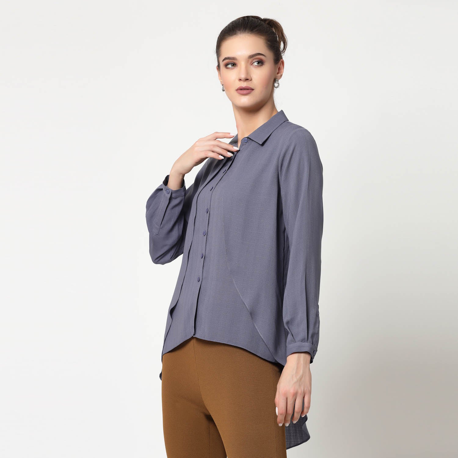 Blue Overlap Asymmetrical Top,womens formal shirts	
cotton shirts for women	
Ofiice shirts for women