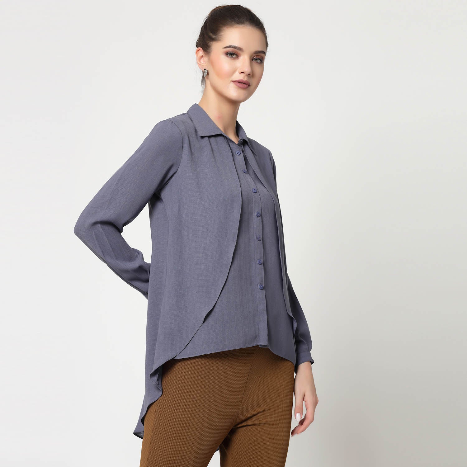 Blue Overlap Asymmetrical Top,womens formal shirts	
cotton shirts for women	
Ofiice shirts for women