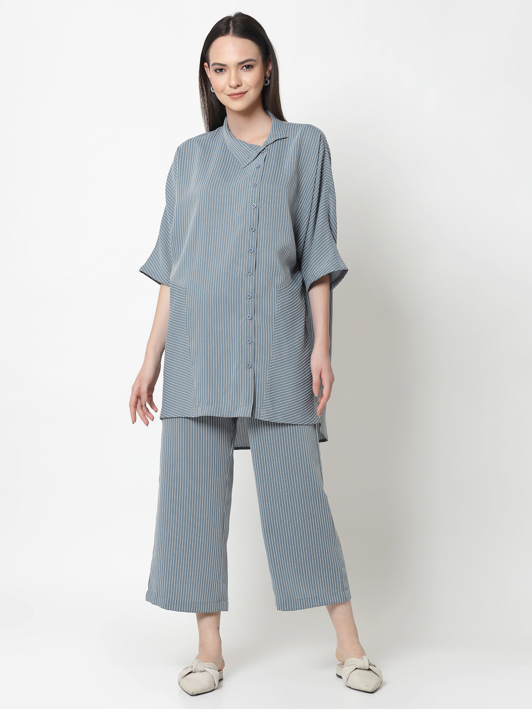 Blue Plazzo With White Lines, formal Plazzo
loose Plazzo for women	