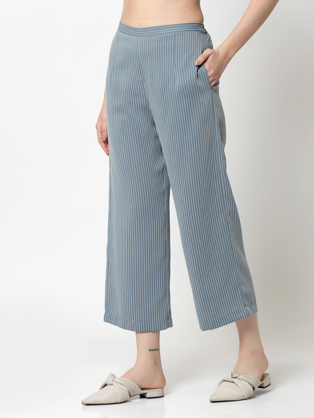 Blue Plazzo for Women with White Lines-2