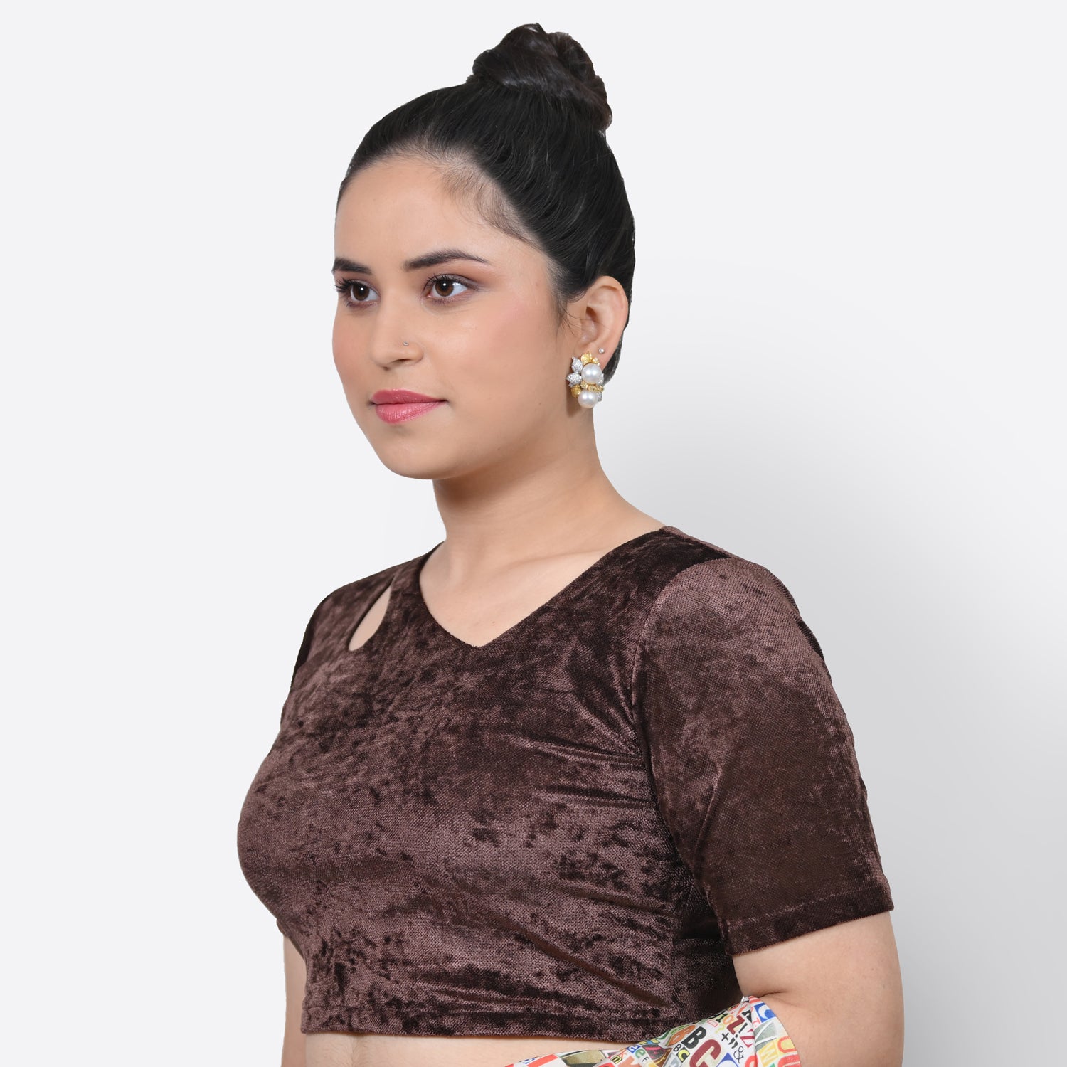 Brown Velvet Blouse With Keyhole, Stylish Blouses for Sarees - Perfect for Office Wear