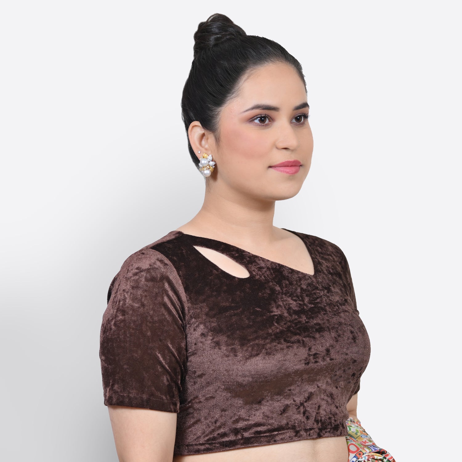 Brown Velvet Blouse With Keyhole, Stylish Blouses for Sarees - Perfect for Office Wear