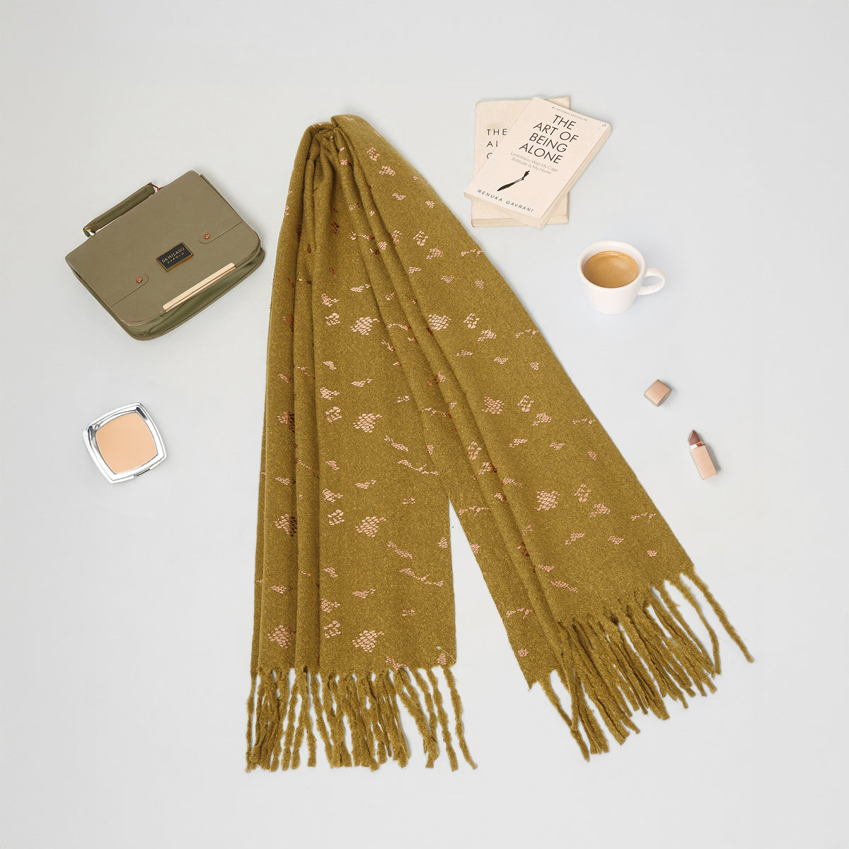 Olive Stole With Foil Print