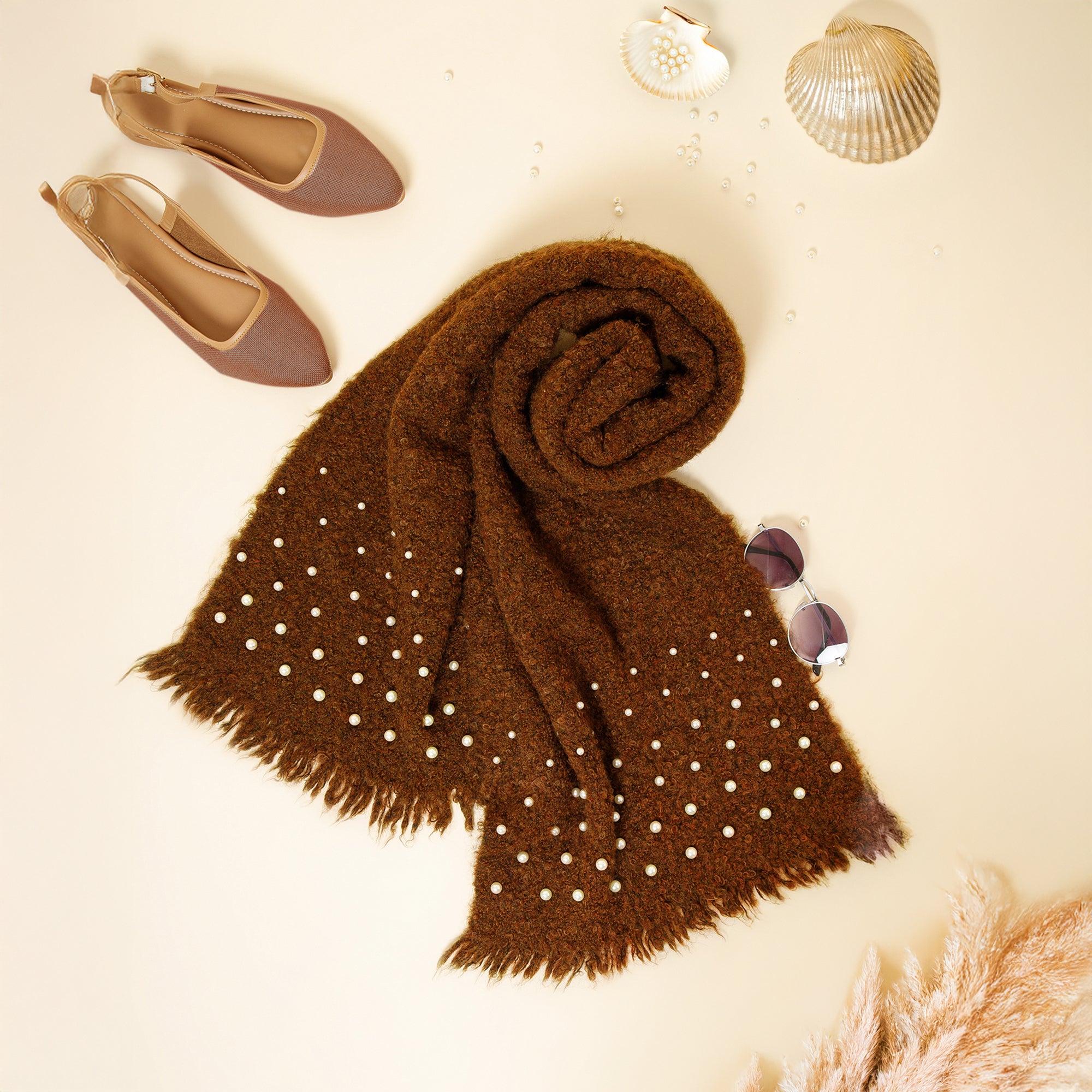 Brown Stole With Pearl