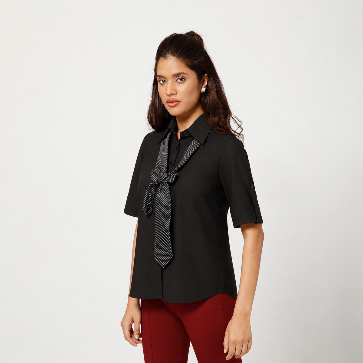 Black Cotton Top With Tie Bow