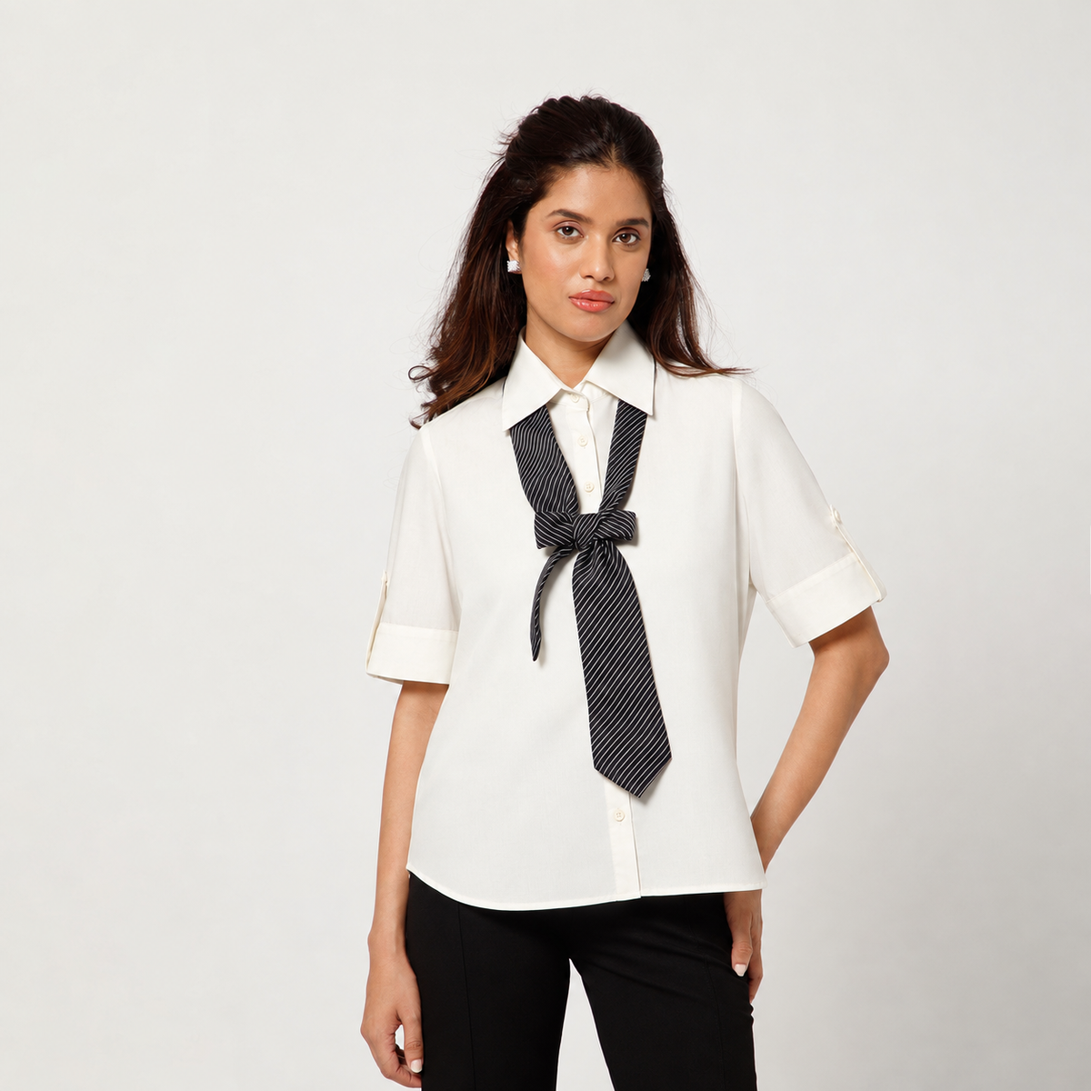 Off White Top With Tie Bow
