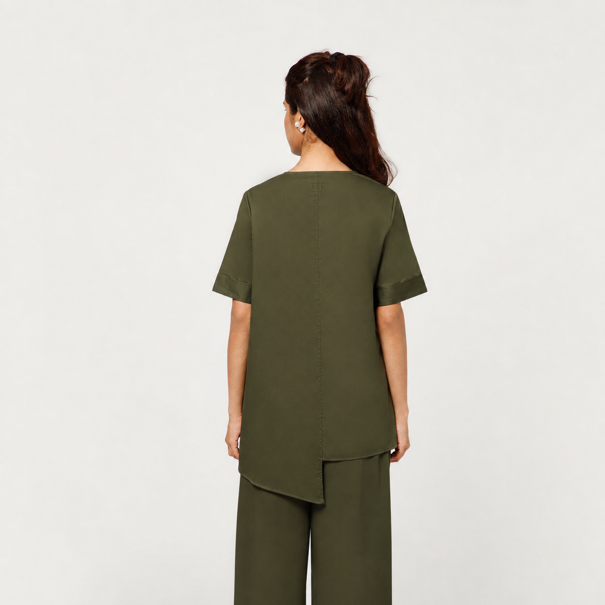 Olive Cotton Blend Draped A-Line Top