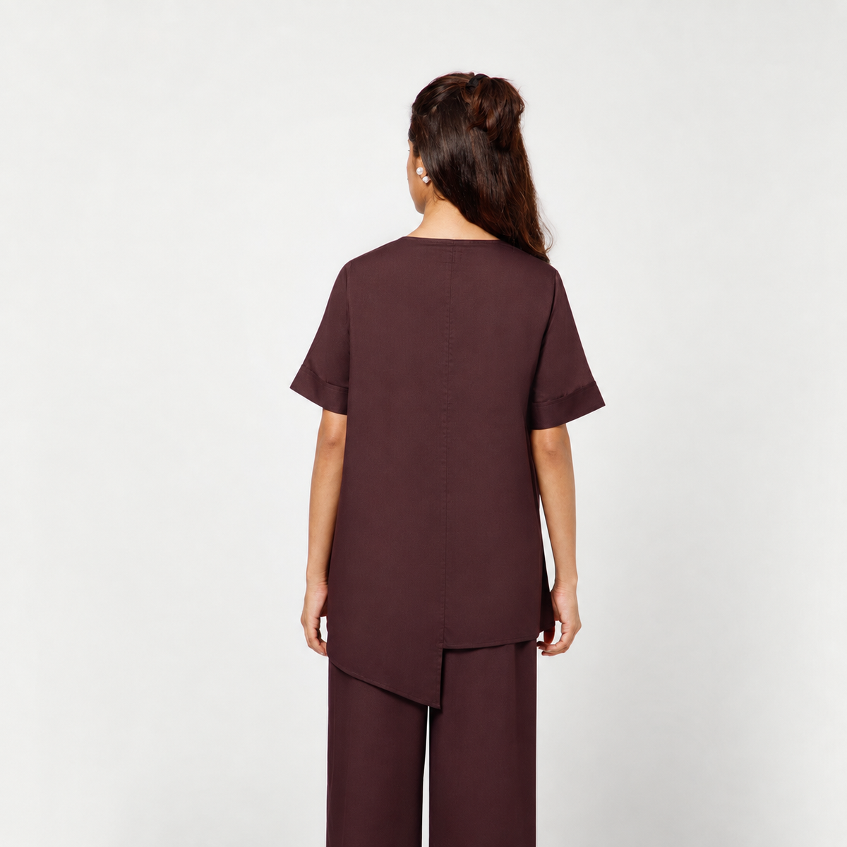 Prune Cotton Blend Draped A-Line Top