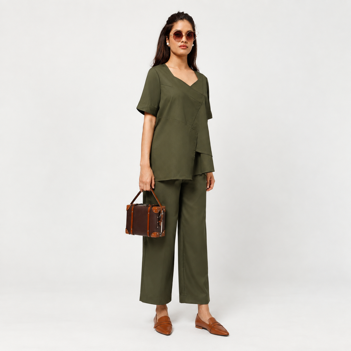 Olive Cotton Blend Palazzo