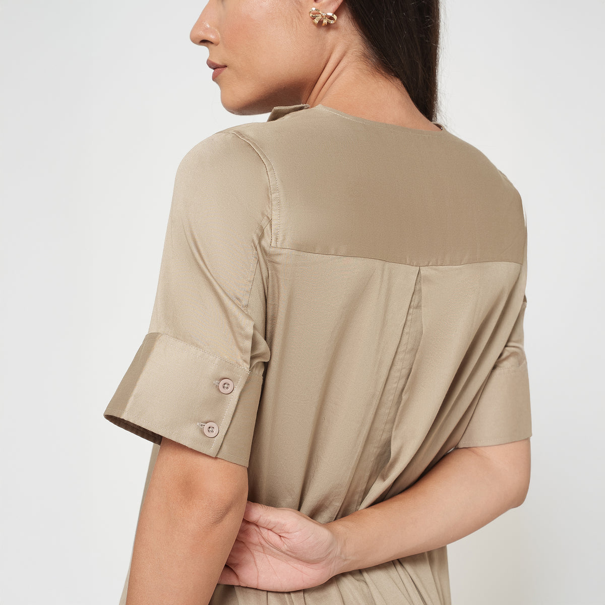 Beige Cotton A-Line Dress-3