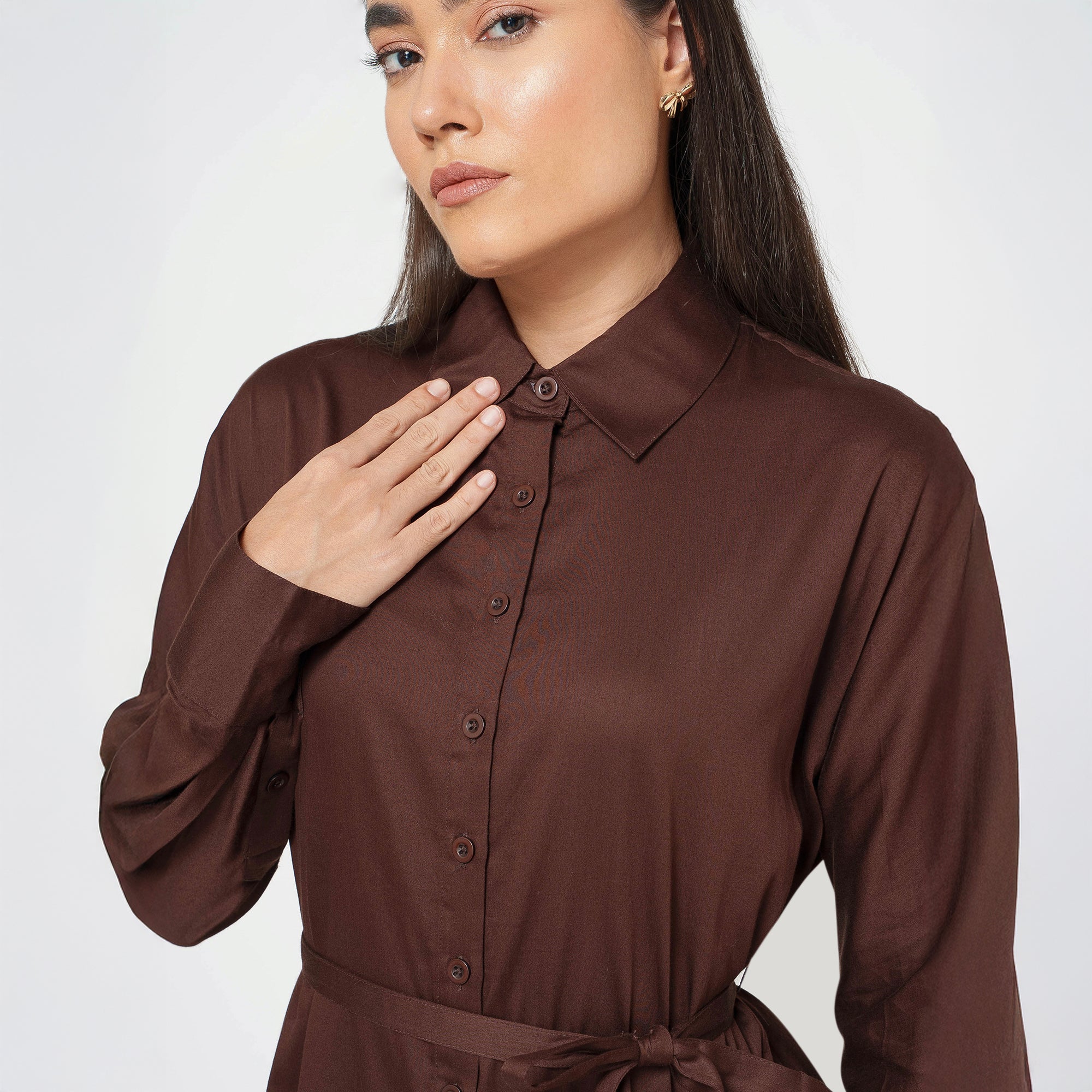 Brown Cotton Long Shirt