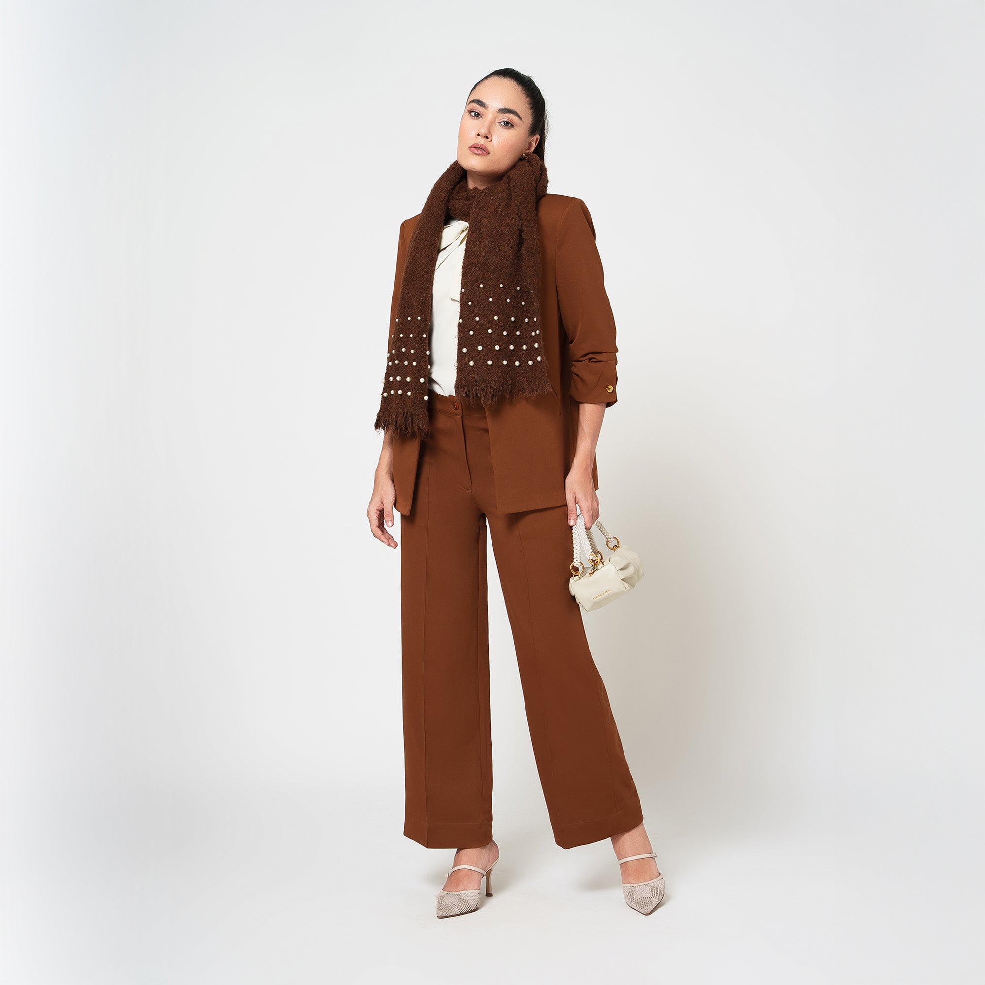 Brown Stole With Pearl