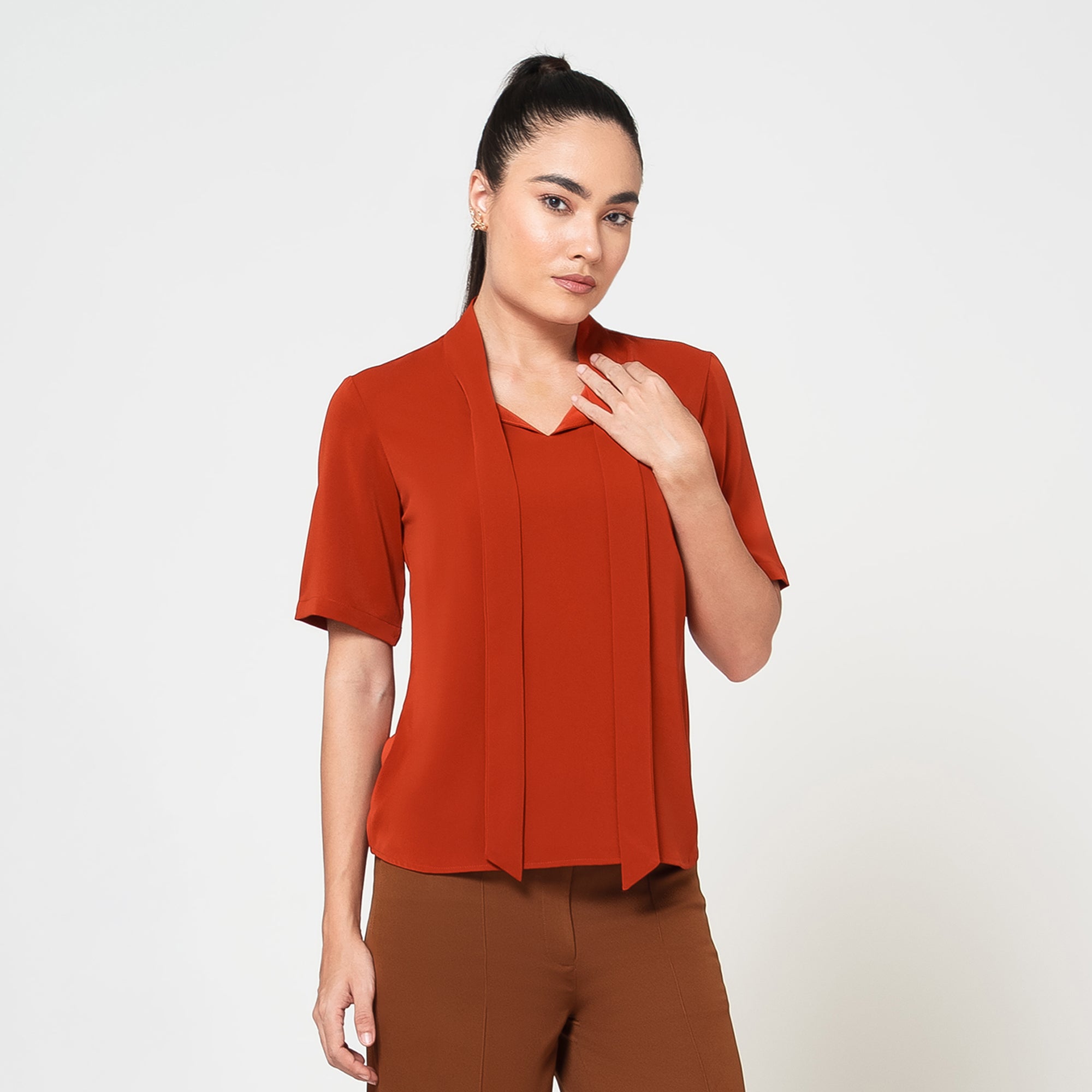Orange Tie Knot Crepe Top