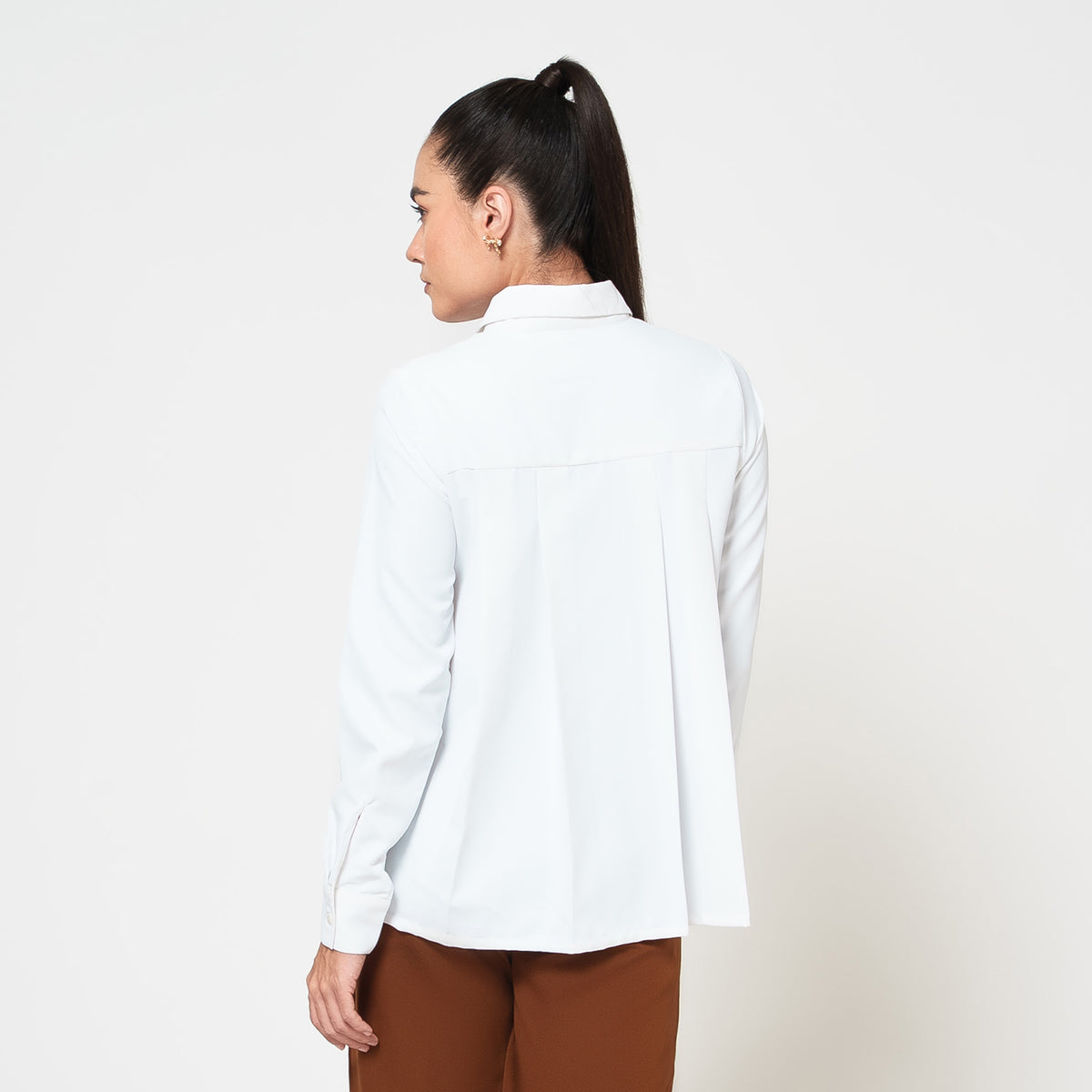 White Crepe Pleated Shirt
