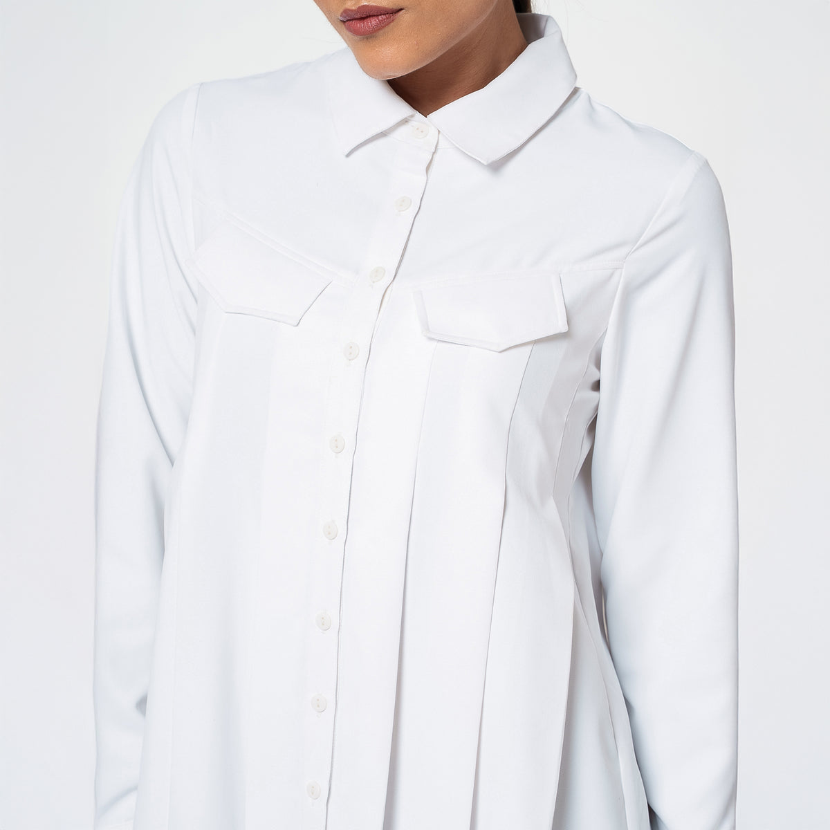 White Crepe Pleated Shirt