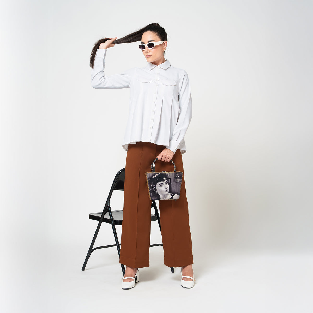 White Crepe Pleated Shirt