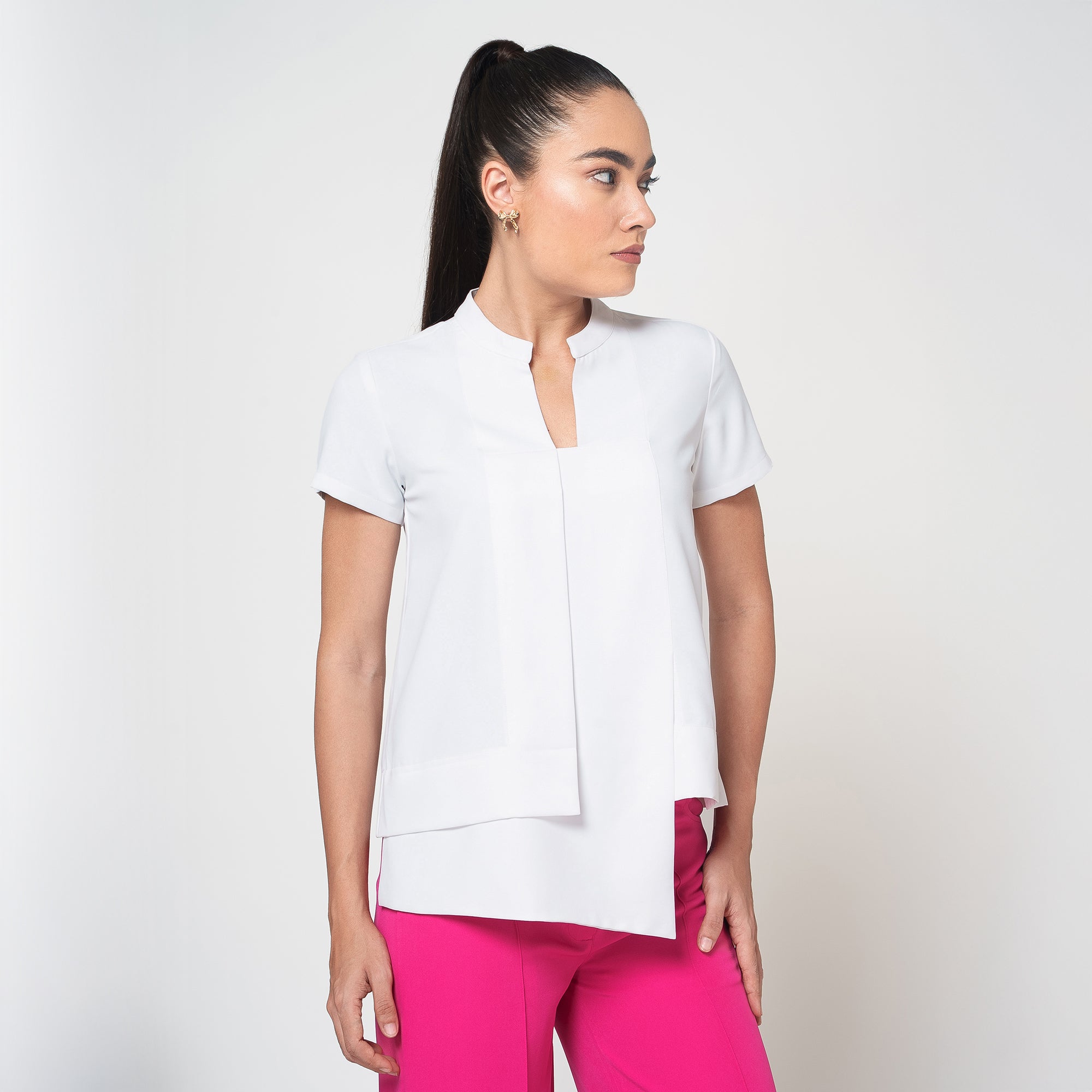 White Assymetrical Boxy Crepe Top