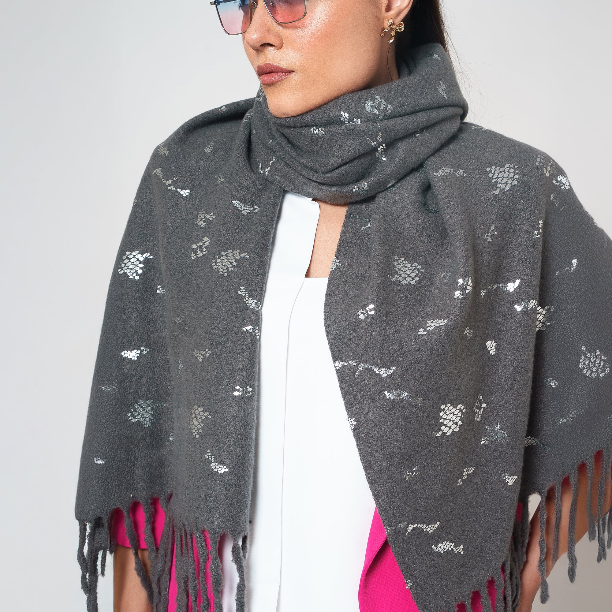 Grey Stole With Foil Print