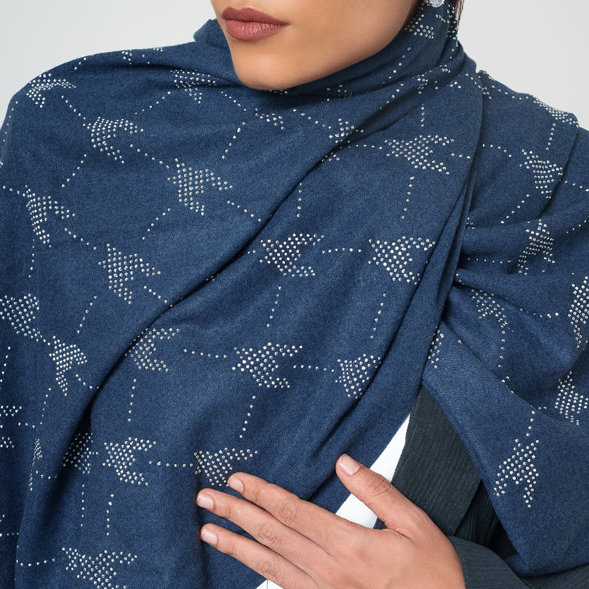 Blue Stole With Silver Crystal Studs