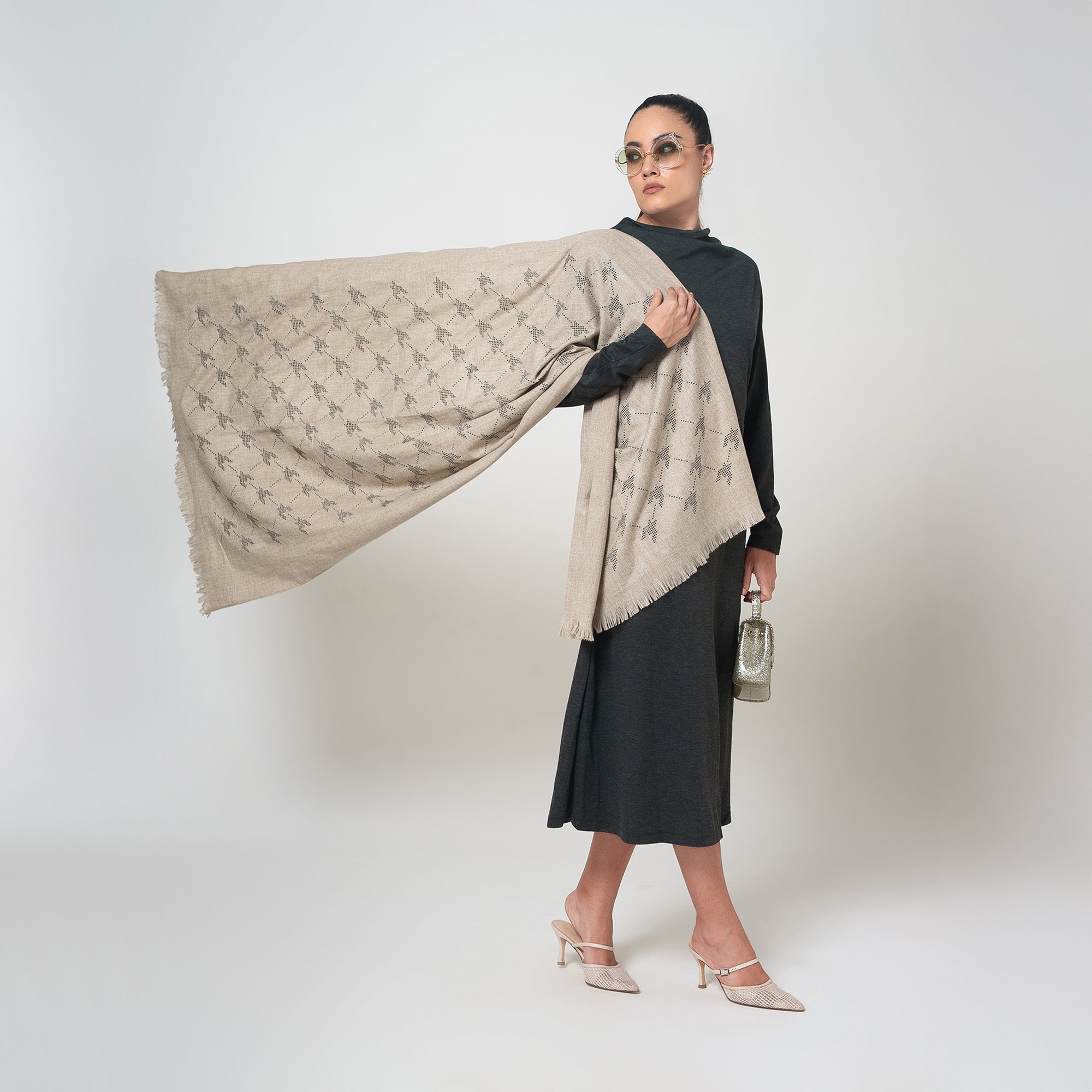 Off-White Stole With Crystal Studs