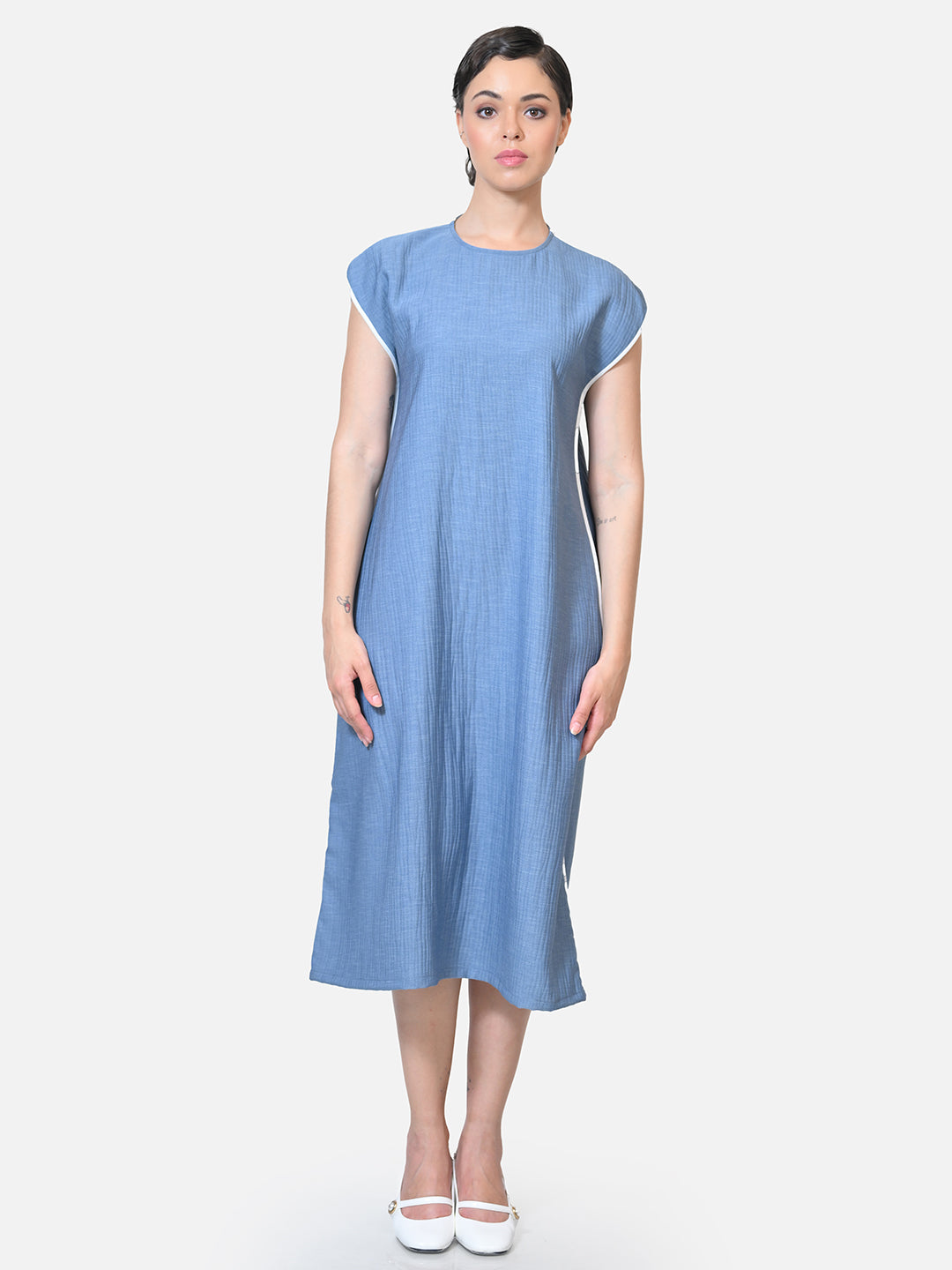 Buy Blue Texture Line Dresses for Women-4