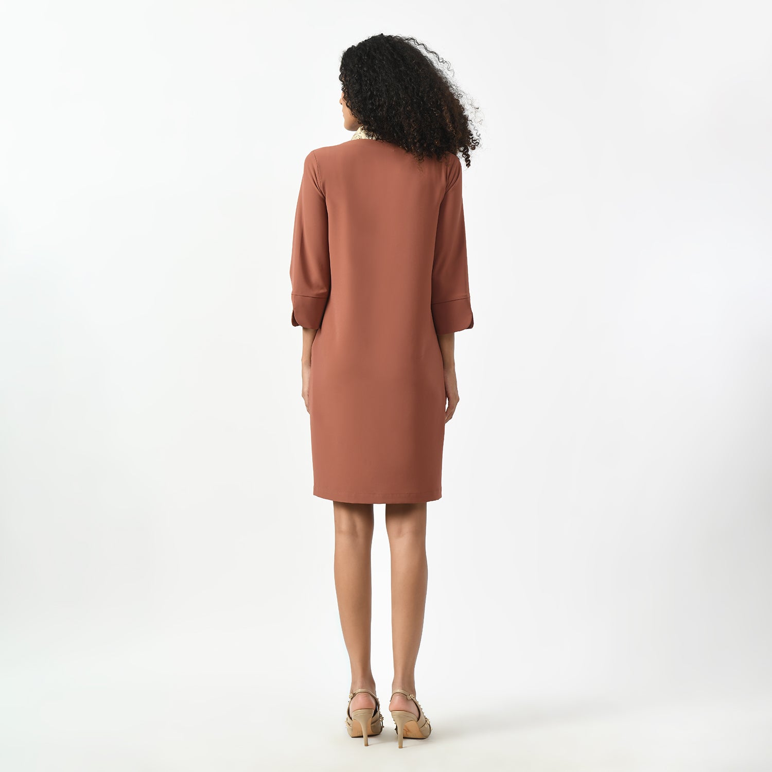 Peach Dress With Tie Knot Collar