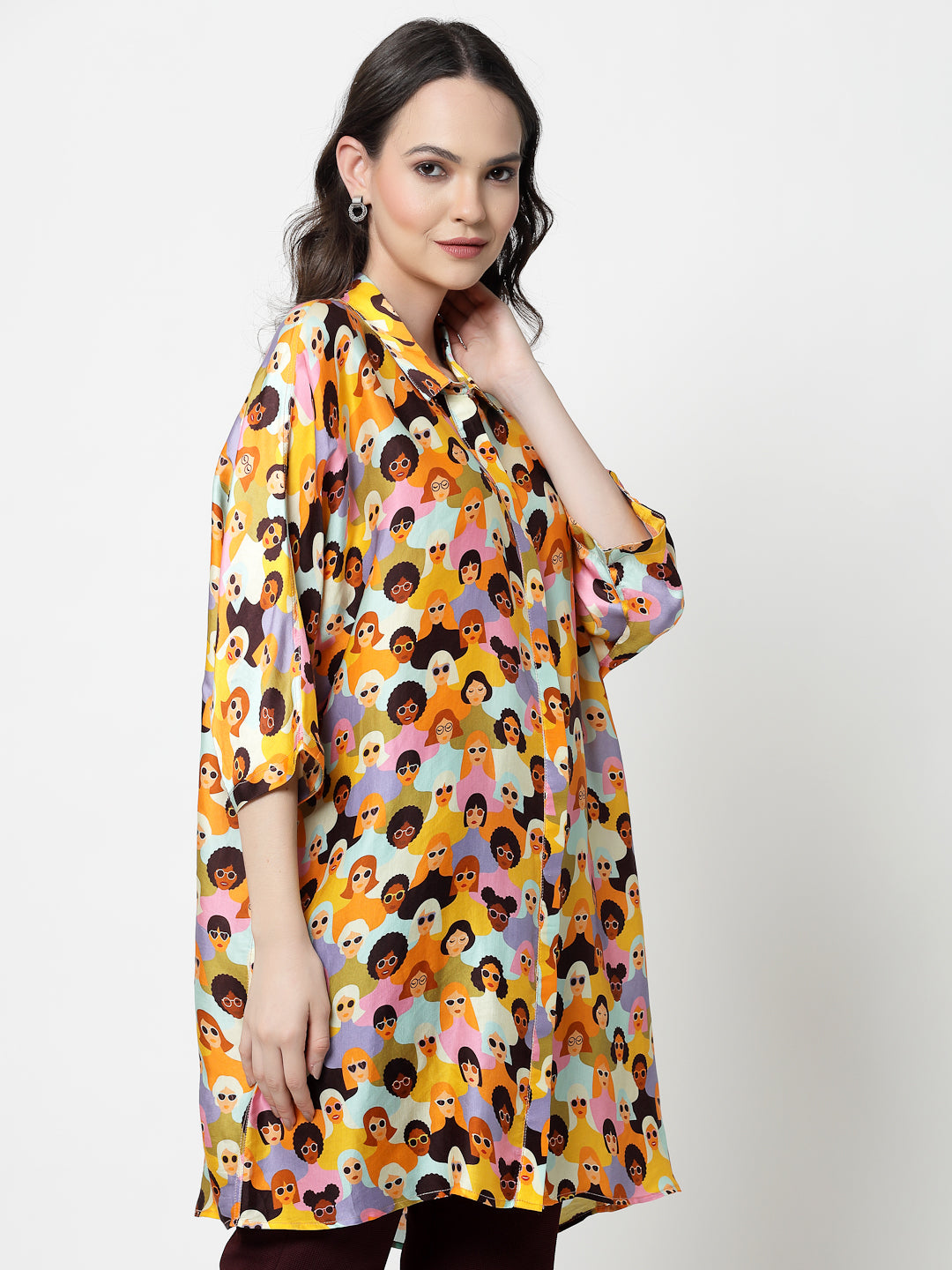 Face Print Long Shirt for Women-5