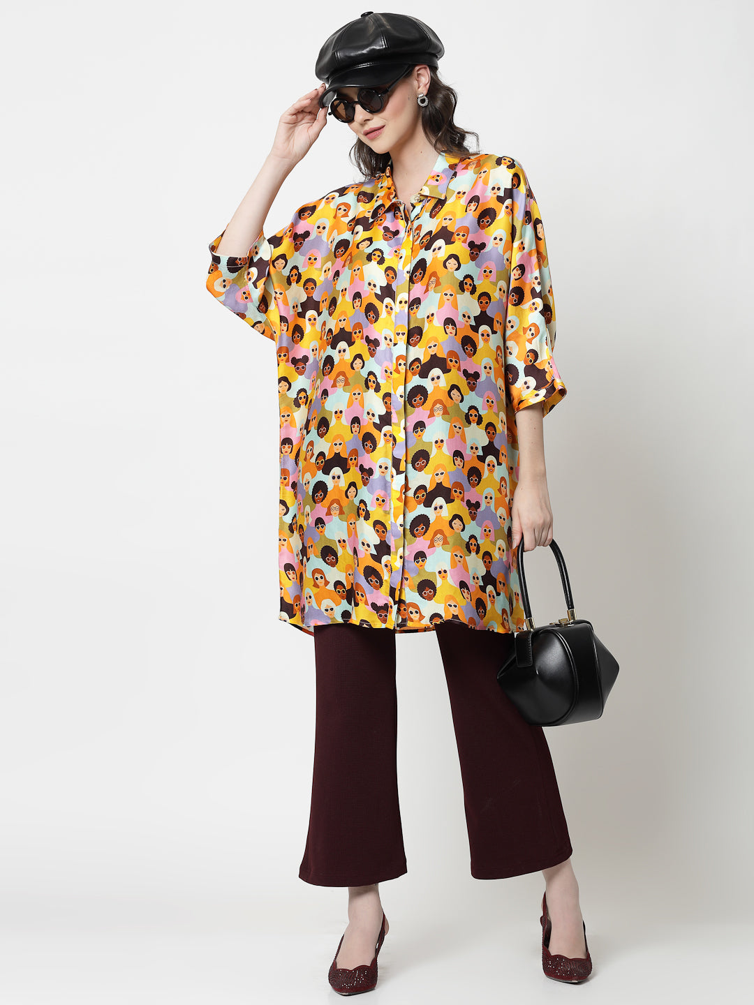 Face Print Long Shirt, Formal Shirts for Women—Perfect for Office Wear