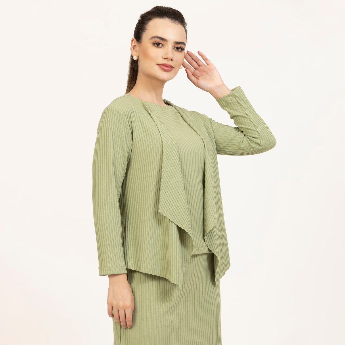 Green Ribbed Shrug for Women-3