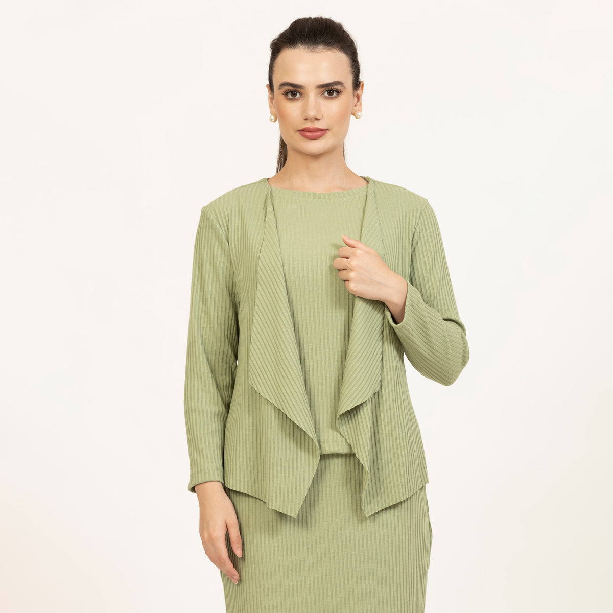 Green Ribbed Shrug for Women-5