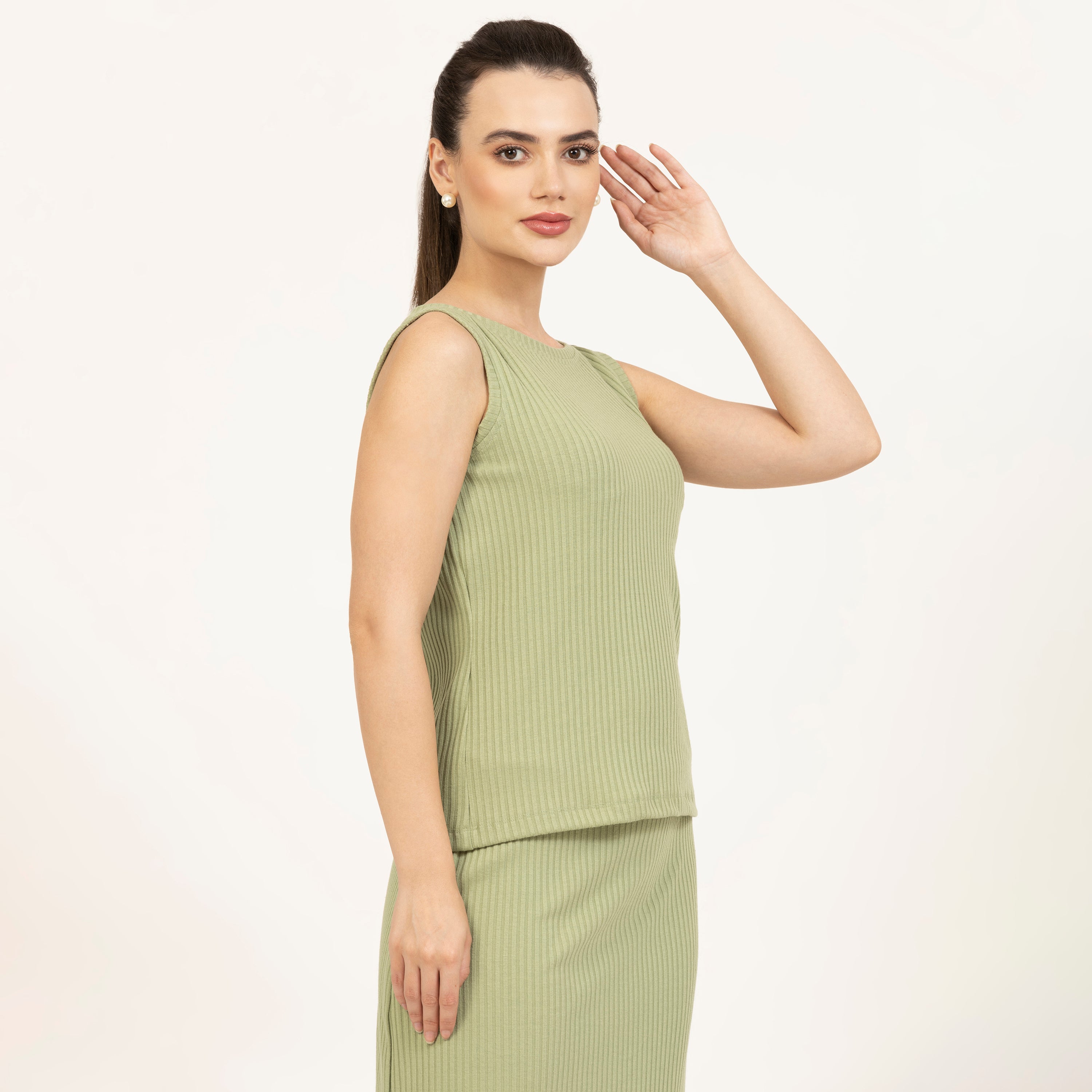 Green Ribbed Sleeveless Top, green ribbed, sleeveless, green tops for women, green top, olive green top, sleeveless top